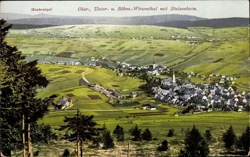 Ak Oberwiesenthal im Erzgebirge, Blick auf Unter und Böhmisch Wiesental mit Stolzenhain