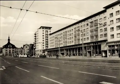 Ak Gera in Thüringen, Straße der Republik, Straßenbahn, O-Bus