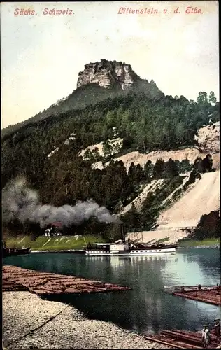 Ak Bad Schandau an der Elbe, Lilienstein, Elbe, Dampfer