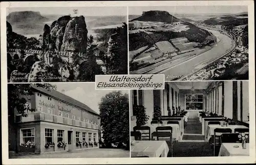 Ak Waltersdorf Bad Schandau Sächsische Schweiz, Rathen, Basteibrücke, Lilienstein, Gasthof Erbgerich