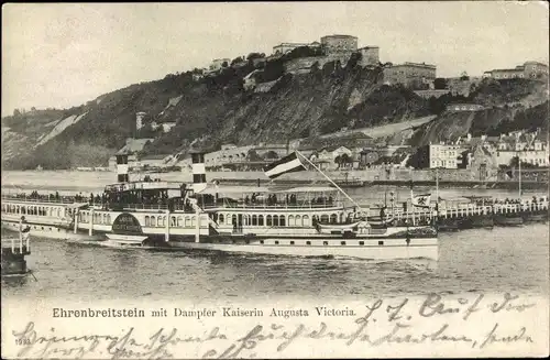 Ak Ehrenbreitstein Koblenz am Rhein, Dampfer Kaiserin Augusta Victoria