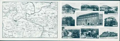 Klapp Landkarten Ak Königstein an der Elbe Sächsische Schweiz, Hotel Sachsenhof, Umgebung