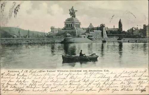 Ak Koblenz am Rhein, Kaiser Wilhelm Denkmal am Deutschen Eck