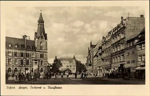 Ak Erfurt in Thüringen, Anger, Postamt und Kaufhaus, Passanten