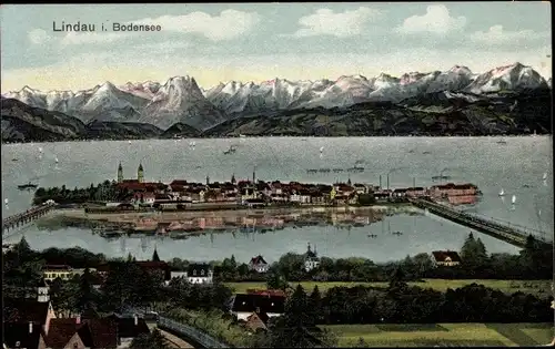 Ak Lindau am Bodensee Schwaben, Panorama, Berge