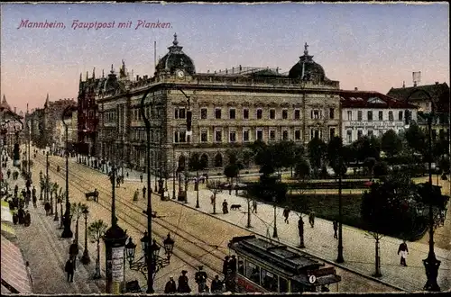 Ak Mannheim, Hauptpost mit Planken