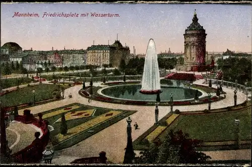 Ak Mannheim Rhein Neckar, Friedrichsplatz mit Wasserturm