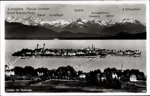 Ak Lindau am Bodensee Schwaben, Panorama, Gebirge, Ort
