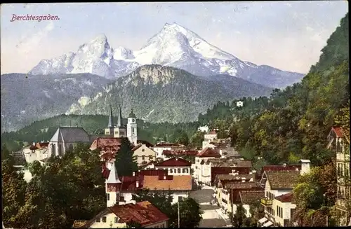 Ak Berchtesgaden in Oberbayern, Teilansicht mit Watzmann