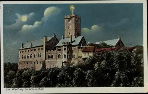Mondschein Ak Lutherstadt Eisenach in Thüringen, Wartburg