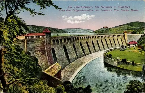 Künstler Ak Oenike, K., Waldeck am Edersee Hessen, Edertalsperre