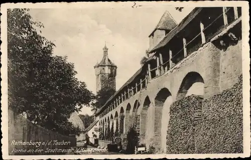 Ak Rothenburg ob der Tauber Mittelfranken, Partie an der Stadtmauer