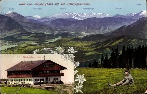 Ak Wackersberg in Oberbayern, Blick vom Blomberghaus auf das Gebirgspanorama, Unnütz