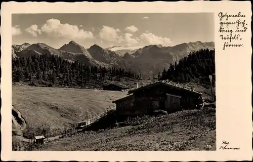 Ak Berchtesgaden in Oberbayern, Blick auf den Ort, Berge, Teufelshörner, Gotzenalm