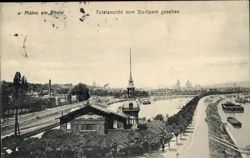 Ak Mainz am Rhein, Gesamtansicht, Blick vom Stadtpark