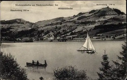 Ak Niedersonthofen Waltenhofen im Oberallgäu, Niedersonthofener See, Segelboot
