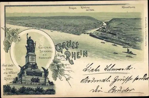 Litho Rüdesheim am Rhein, Niederwald Nationaldenkmal