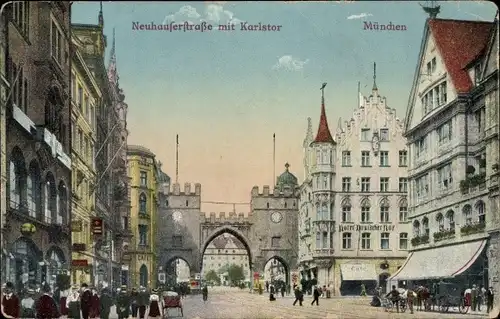 Ak München, Neuhauserstraße mit Karlstor, Hotel Deutscher Hof