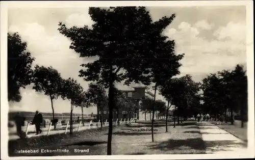 Ak Ostseebad Eckernförde, Badestrand, Promenade