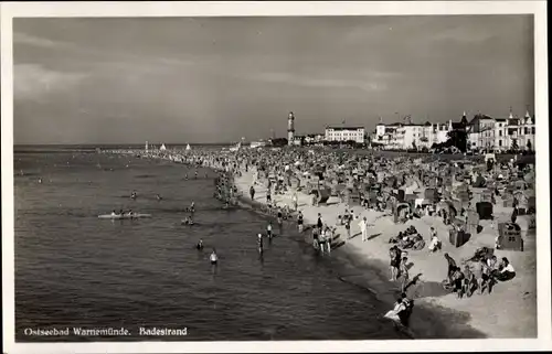 Ak Ostseebad Warnemünde Rostock, Belebter Badestrand, Hotels
