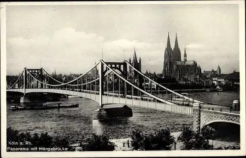 Ak Köln am Rhein, Panorama mit Hängebrücke