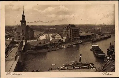 Ak Dortmund im Ruhrgebiet, Hafen, Dampfer, Brücke
