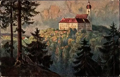 Künstler Ak Andechs am Ammersee, Kloster Andechs