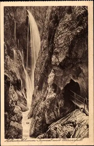 Ak Hammersbach Grainau, Höllentalklamm, Tunnel mit Wasserfall