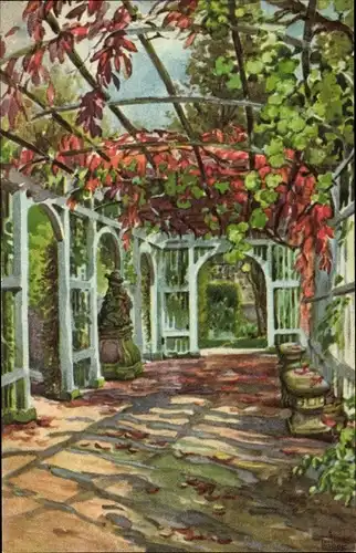 Künstler Ak Würzburg am Main Unterfranken, Laubengang im Hofgarten Würzburg