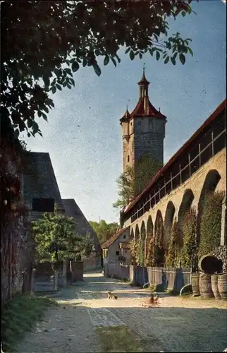 Ak Rothenburg ob der Tauber Mittelfranken, Klingentorturm nebst Stadtmauer