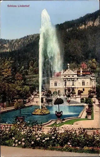 Ak Linderhof Ettal Oberbayern, Schloss Linderhof, Fontäne