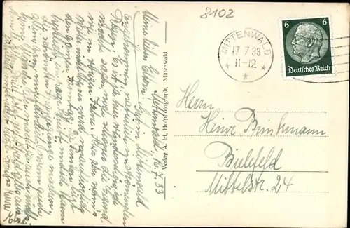 Ak Mittenwald in Oberbayern, Bahnhofstraße mit Karwendel