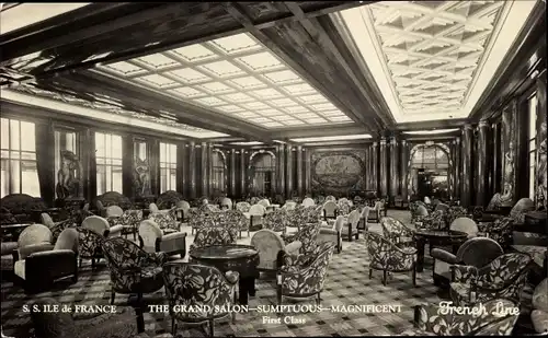 Ak Paquebot Ile de France, CGT French Line, Grand Salon, First Class