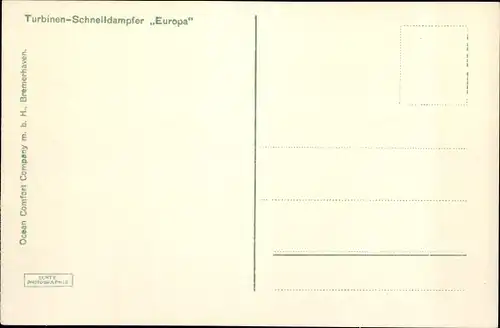 Ak Dampfschiff Europa, Turbinenschnelldampfer, Norddeutscher Lloyd