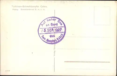 Ak Dampfschiff Cobra, HAPAG Seebäderdienst, Turbinen Schnelldampfer