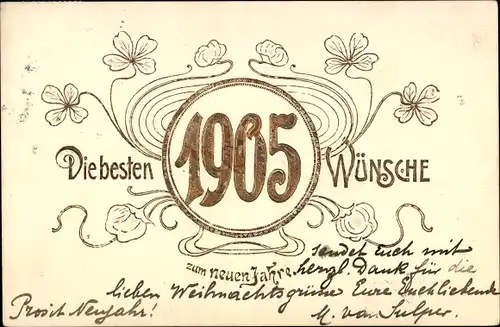 Präge Ak Glückwunsch Neujahr 1905, Blumen