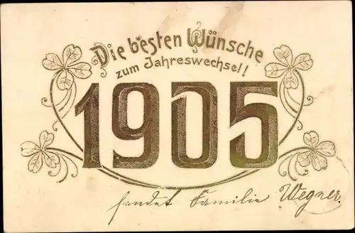 Präge Ak Glückwunsch Neujahr 1905, Glücksklee