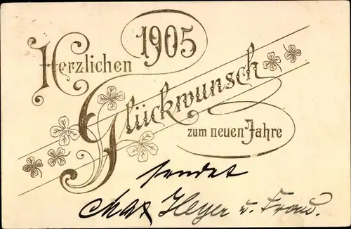 Präge Ak Glückwunsch Neujahr 1905, Glücksklee