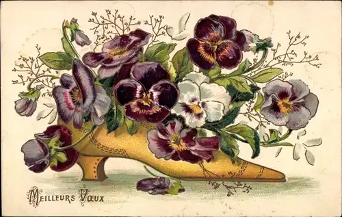 Litho Meilleurs Voeux, Damenschuh mit Stiefmütterchen