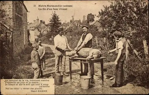 Ak Notre Normandie, La fin d'un bon vivant, Schlachter