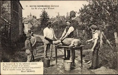 Ak Notre Normandie, La fin d'un bon vivant, Schlachter