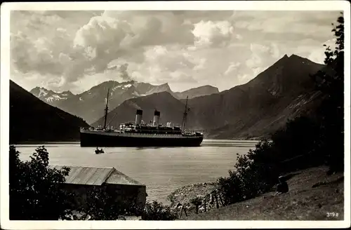 Ak Norwegen, Dampfschiff MS Monte Sarmiento, HSDG, Hardangerfjord