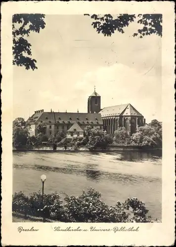 Ak Wrocław Breslau Schlesien, Sandkirche und Universitätsbibliothek