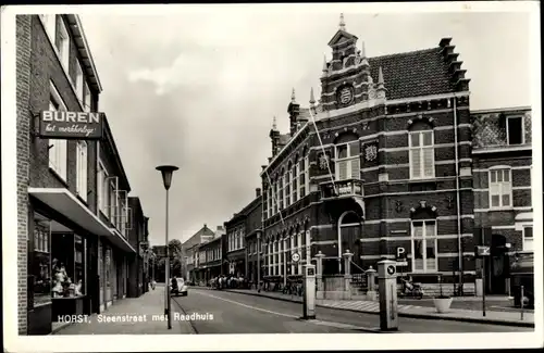 Ak Horst Limburg Niederlande, Steenstraat met Raadhuis