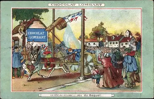 Ak Reklame, Chocolat Lombart, La Fete au Village, Jeu du Baquet