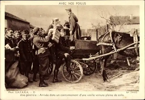 Ak Französische Soldaten, Fuhrwerk, Transport, Kisten, Avec nos Poilus, II WK