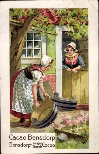 Ak Cacao Bensdorp, Royal Dutch Cocoa, Reklame, niederländische Trachten