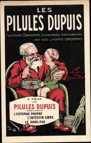 Ak Reklame, Les Pilules Dupuis, Großvater mit Enkel auf dem Schoß