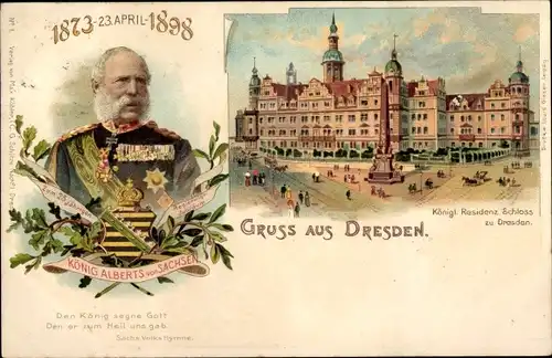 Litho Dresden, König Albert von Sachsen, Konigl. Residenzschloss