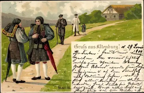 Künstler Litho Mailick, Thüringen, Gruß aus dem Altenburger Lande, Bauerntrachten